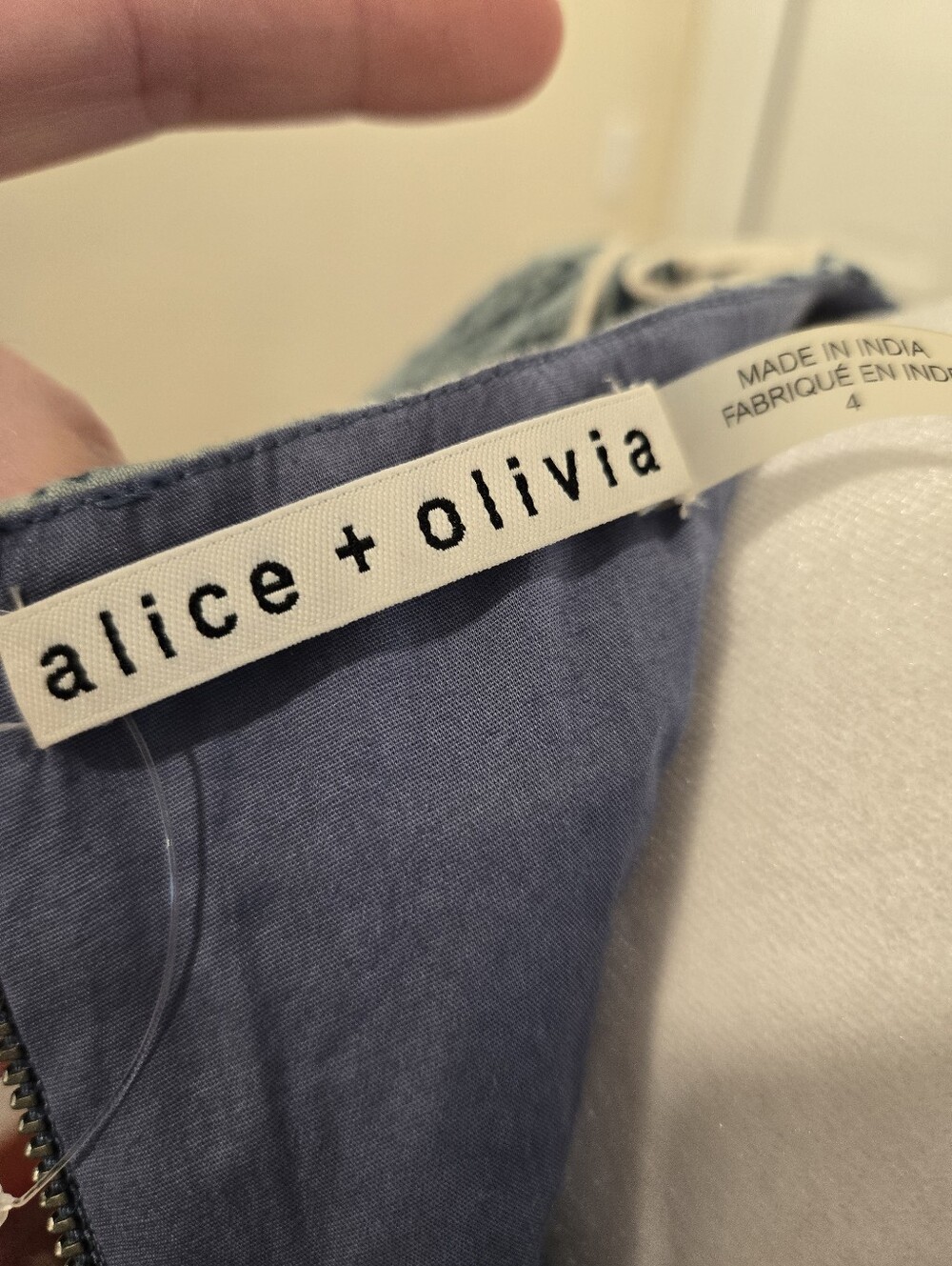 Alice + Olivia Denim Mini Dress with White Floral Embroidery - Picture 2 of 3
